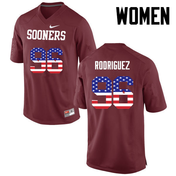 Women Oklahoma Sooners #96 Dalton Rodriguez College Football USA Flag Fashion Jerseys-Crimson - Click Image to Close